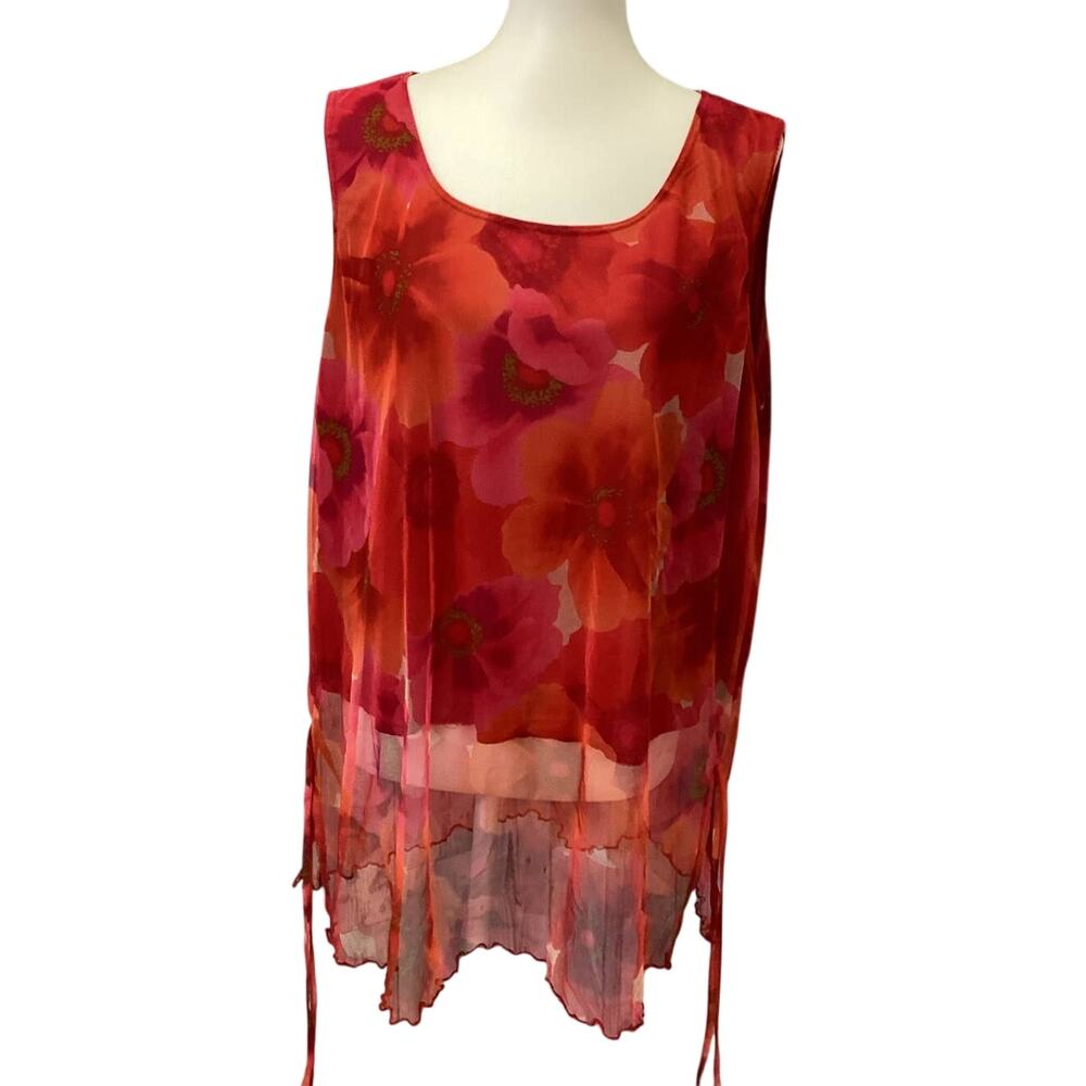 Jamie Nicole Collection Size 24 XL Red Layered Sleeveless Flowy Blouse Back Ties